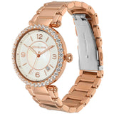 Michael Kors Parker Three-Hand Mother of Pearl White Dial Rose Gold Steel Strap Watch For Women - MK4695