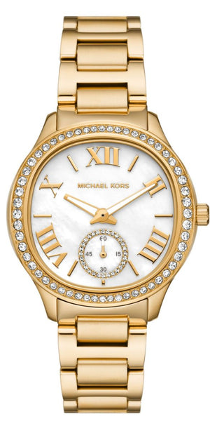 Michael Kors Sage Analog White Dial Gold Steel Strap Watch for Women - MK4822