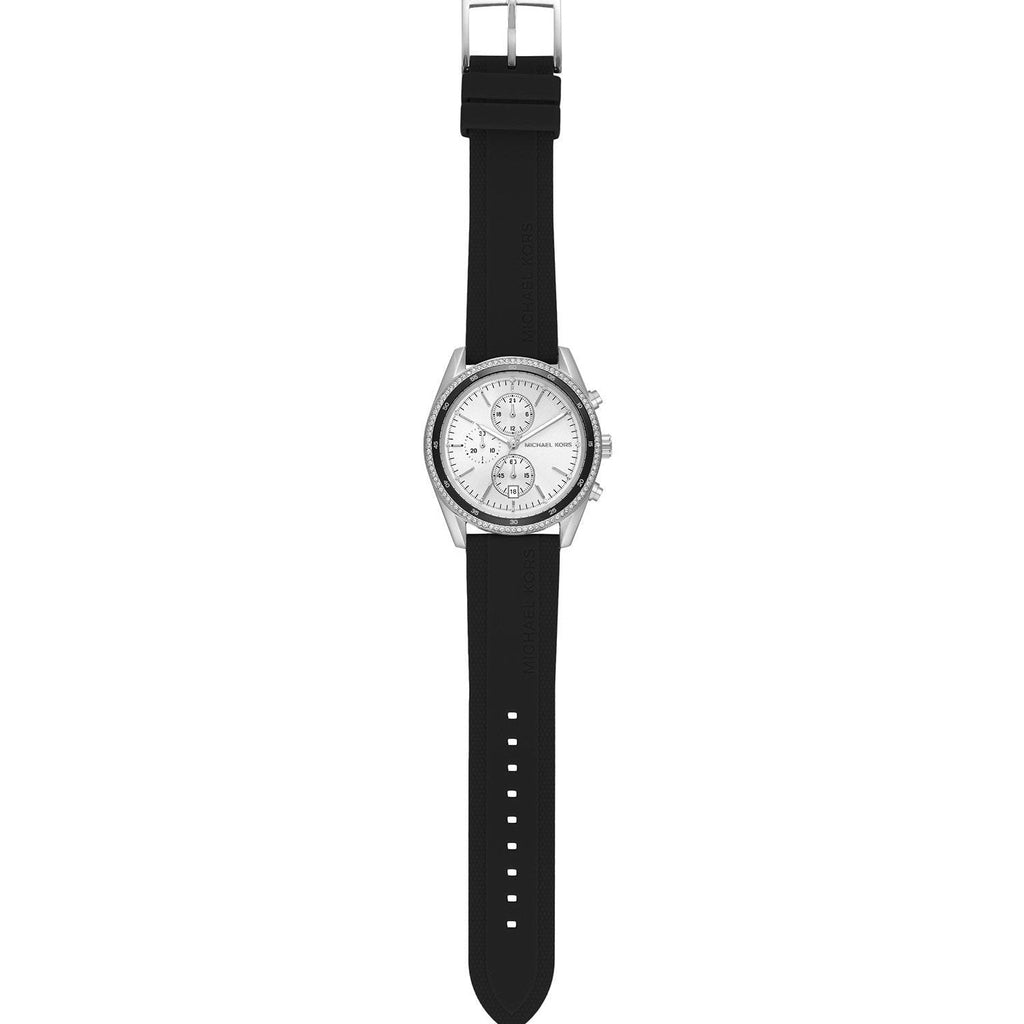 Michael Kors Hadyn Chronograph Silver Dial Black Rubber Strap Watch for Women - MK7486