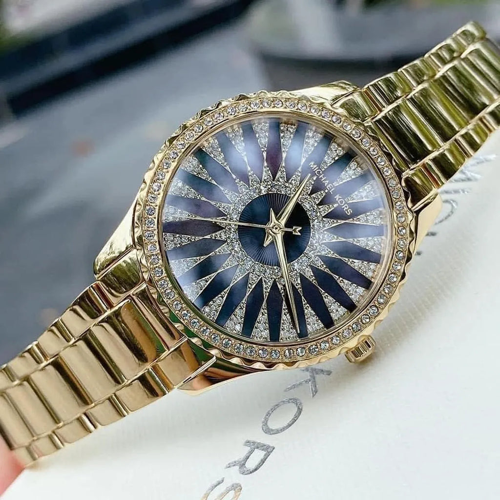 Michael Kors Layton Quartz Black Dial Gold Steel Strap Watch For Women - MK6892