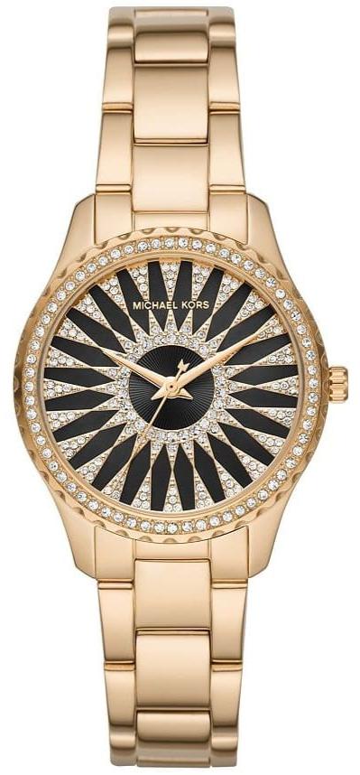 Michael Kors Layton Quartz Black Dial Gold Steel Strap Watch For Women - MK6892