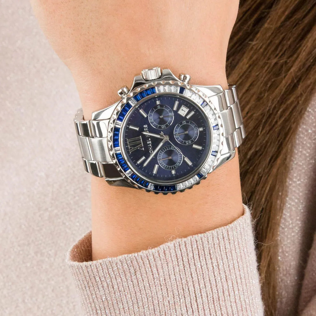 Michael Kors Everest Chronograph Blue Dial Silver Steel Strap Watch For Women - MK7237