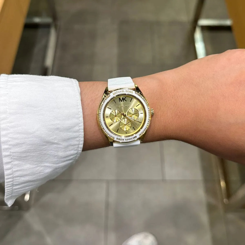 Michael Kors Jessa Quartz Gold Dial White Silicone Strap Watch For Women - MK7267