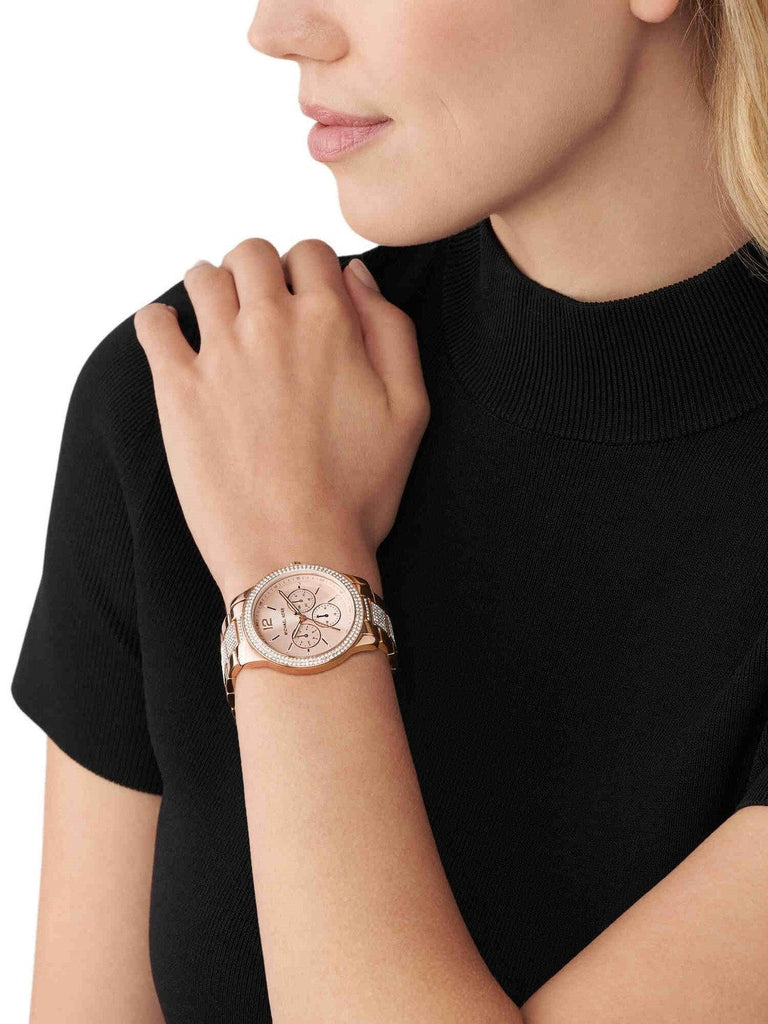 Michael Kors Tibby Chronograph Gold Dial Gold Steel Strap Watch For Women - MK6927