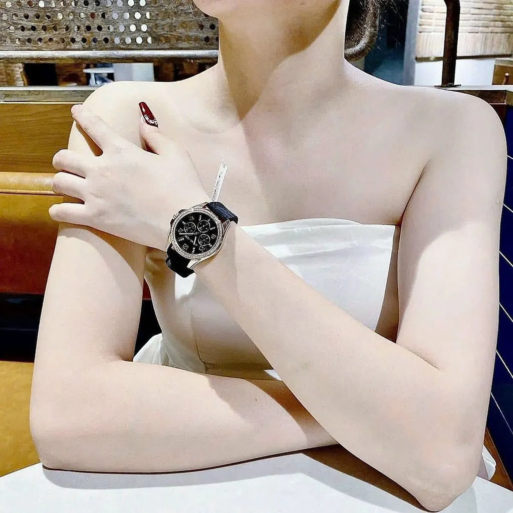 Michael Kors Mini Pilot Black Dial Black Silicone Strap Watch For Women - MK7373