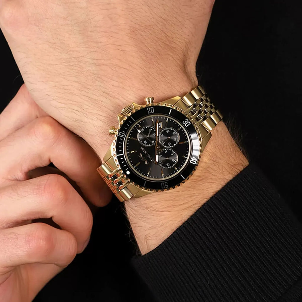 Michael Kors Bayville Chronograph Black Dial Gold Steel Strap Watch For Men - MK8726