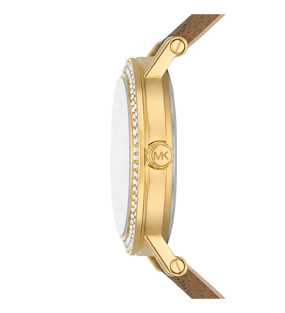 Michael Kors Quartz Gold Dial Brown Leather Strap Watch For Women - MKO1026