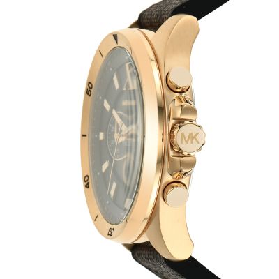 Michael Kors Brecken Chronograph Black Dial Brown Leather Strap Watch For Men - MK8849