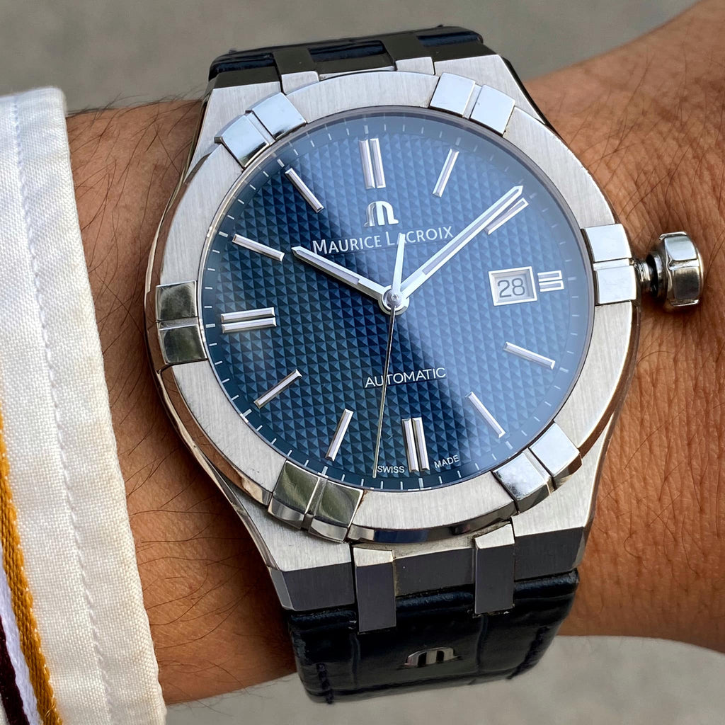 Maurice Lacroix Aikon Automatic Blue Dial Blue Leather Strap Watch For Men - AI6008-ss001-430-1