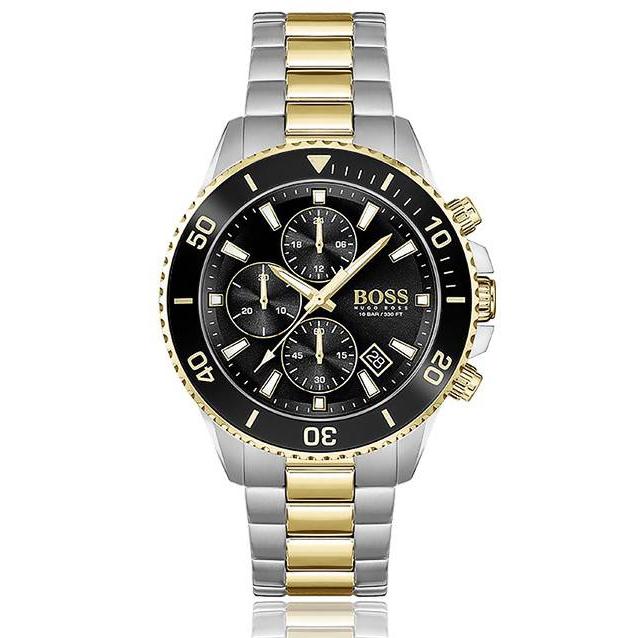 Hugo Boss Admiral Black Dial Two Tone Steel Strap Watch for Men - 1513908