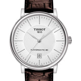 Tissot T-Classic Powermatic 80 Silver Dial Brown Leather Strap Watch For Men - T122.407.16.031.00