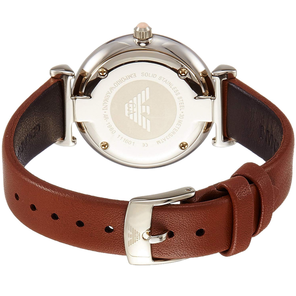 Emporio Armani Gianni T Bar Quartz Pink Mother of Pearl Dial Brown Leather Strap Watch For Women - AR1960