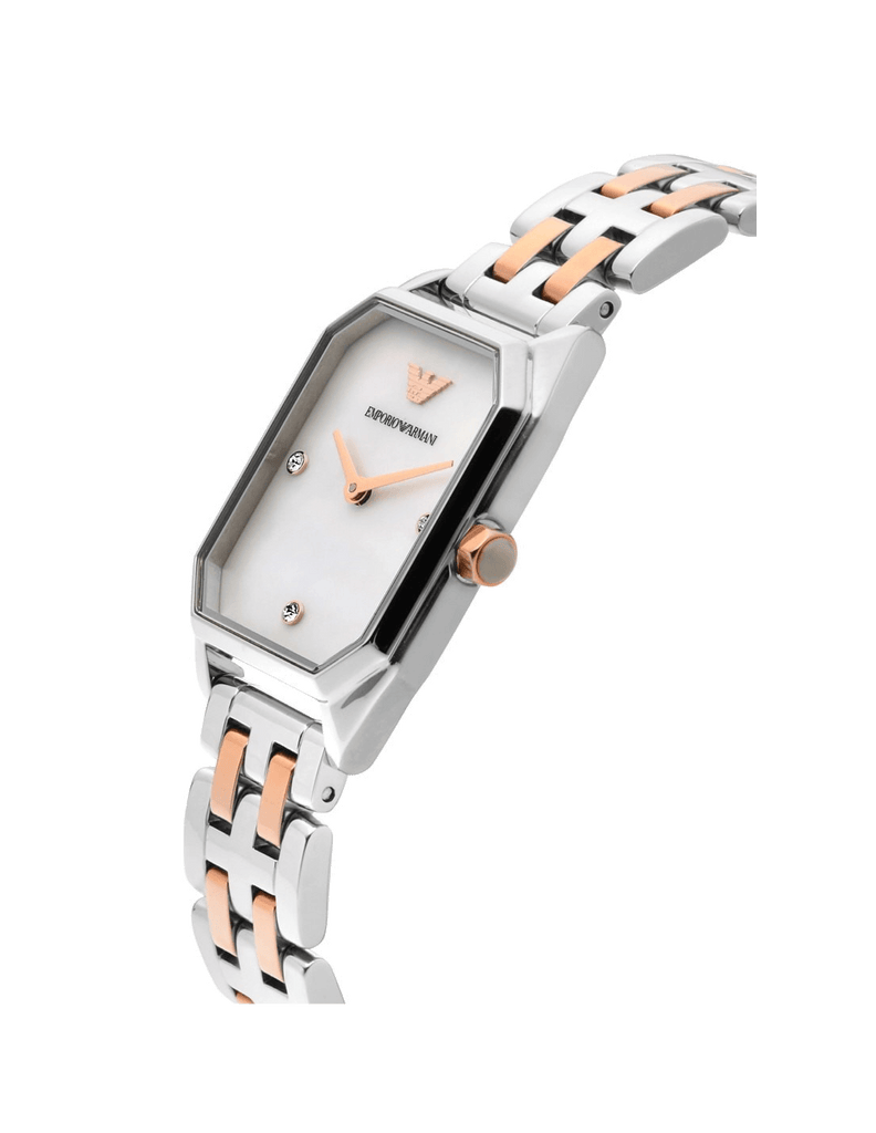 Emporio Armani Gianni T Bar Mother of Pearl Dial Two Tone Steel Strap Watch For Women - AR11146