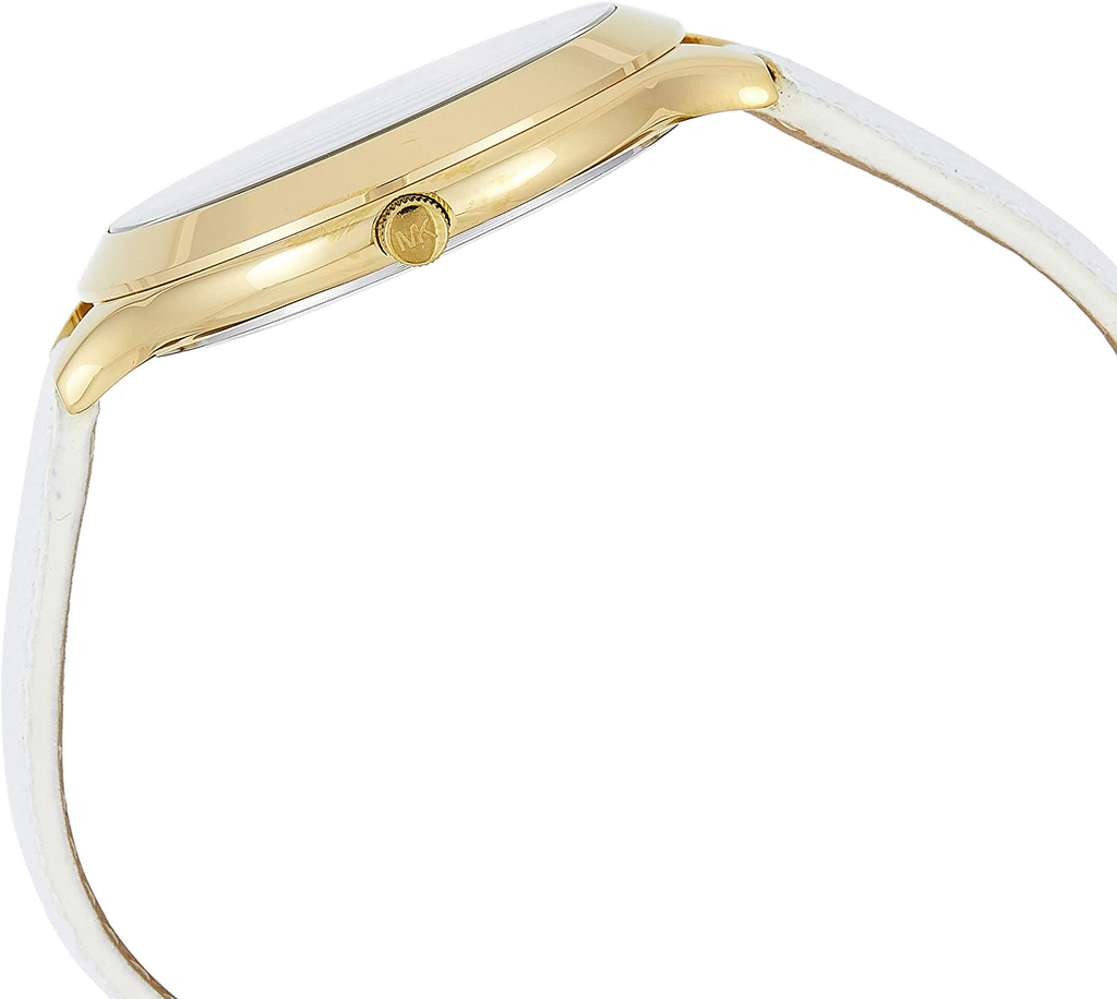 Michael Kors Slim Runway Quartz Gold Dial White Leather Strap Watch For Women - MK2389