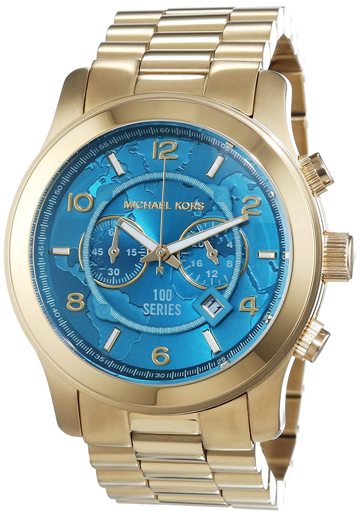 Michael Kors Runway Stop Hunger Blue Dial Gold Steel Strap Watch for Men - MK8315