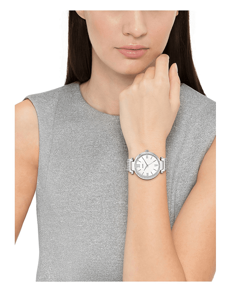 Guess Soho Silver DIal Stainless Steel Mesh Bracelet Watch For Women - W0638L1