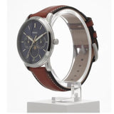 Fossil Neutra Minimalist Moonphase Blue Dial Brown Leather Strap Watch for Men - FS5903