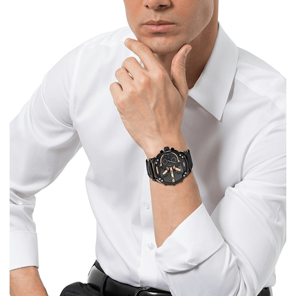 Diesel Big Daddy Chronograph Black Dial Black Steel Strap Watch For Men - DZ7312