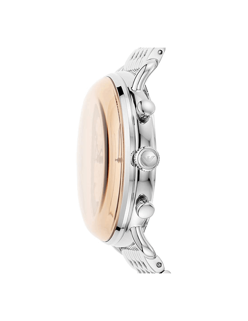 Emporio Armani Aviator Chronograph Beige Dial Silver Steel Strap Watch For Men - AR11239