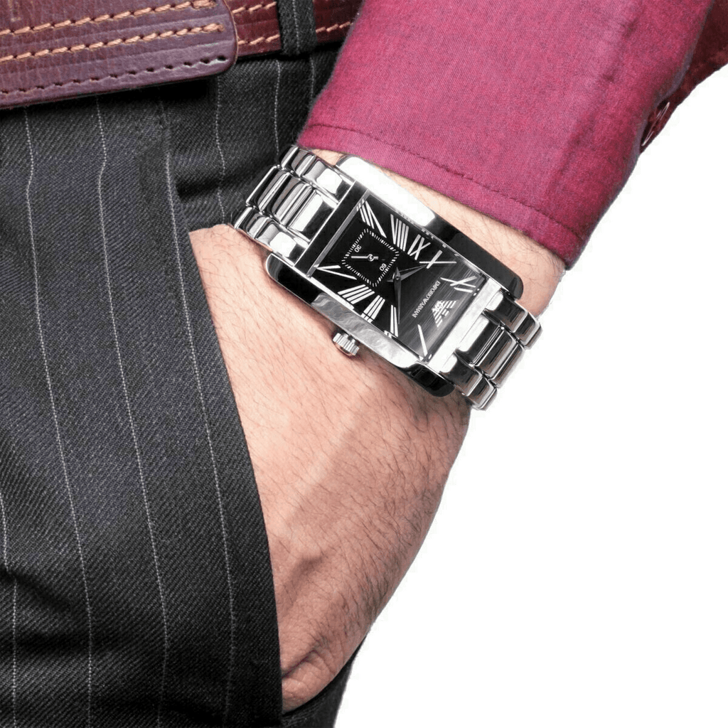 Emporio Armani Classic Black Dial Silver Stainless Steel Strap Watch For Men - AR0156