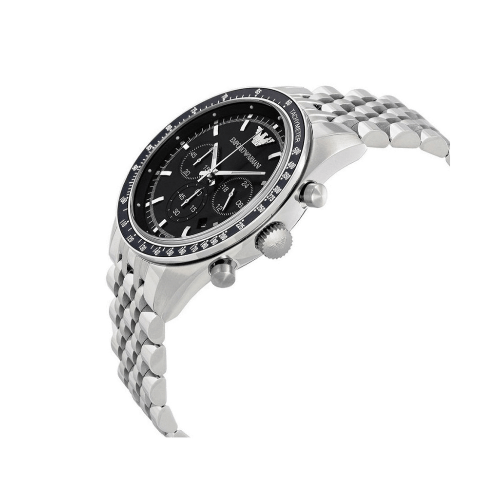 Emporio Armani Tazio Chronograph Black Dial Silver Steel Strap Watch For Men - AR5988