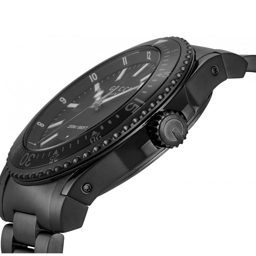 Gucci Dive Quartz Black Dial Black Steel Strap Watch For Men - YA136205