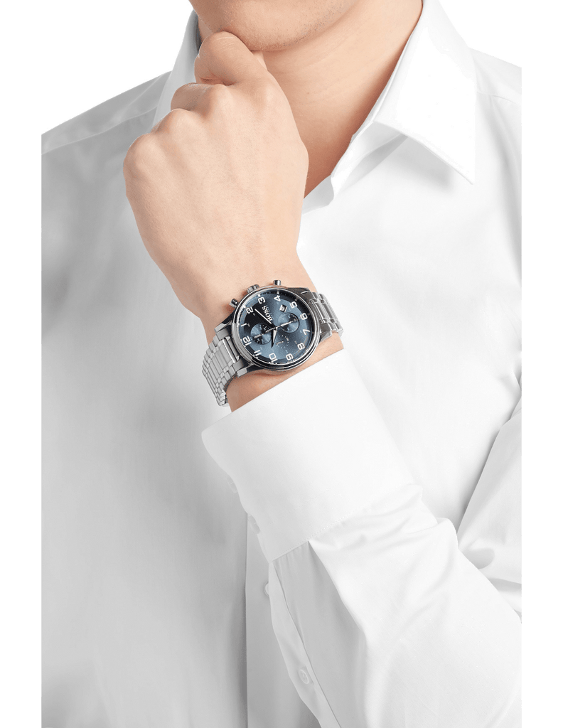 Hugo Boss Aeroliner Blue Dial Silver Steel Strap Watch for Men - 1513183