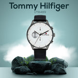 Tommy Hilfiger Lexor Silver Dial Black Leather Strap Watch For Men - 1791489