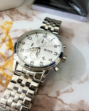 Hugo Boss Aeroliner Chronograph White Dial Silver Steel Strap Watch For Men - 1512445