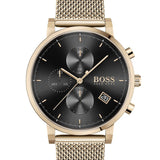 Hugo Boss Integrity Black Dial Gold Mesh Bracelet Watch for Men - 1513808