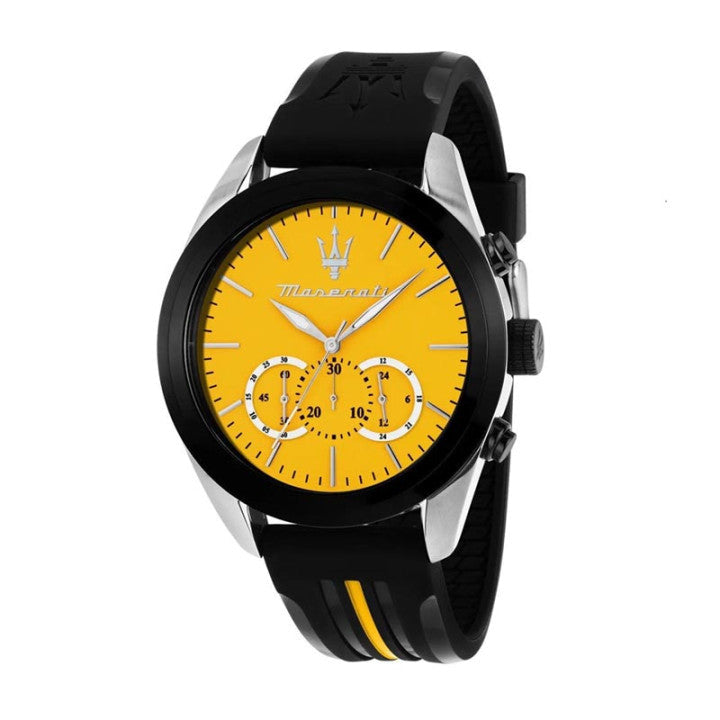 Maserati Traguardo Chronograph Yellow Dial Black Silicone Strap Watch For Men - R8871612045