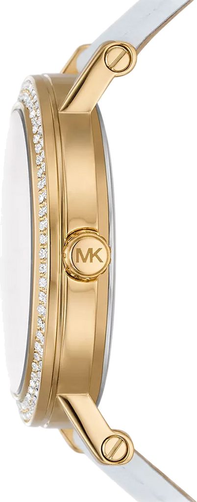 Michael Kors Corey Three Hand White Dial White Leather Strap Watch For Women - MK2985