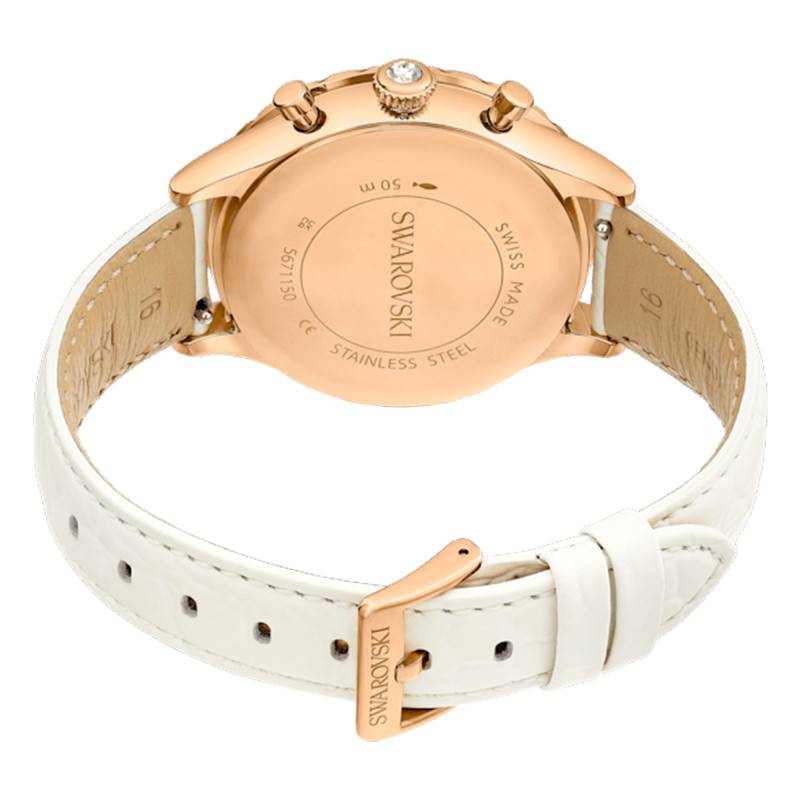 Swarovski Octea Chrono Crystals White Dial White Leather Strap Watch for Women - 5671150