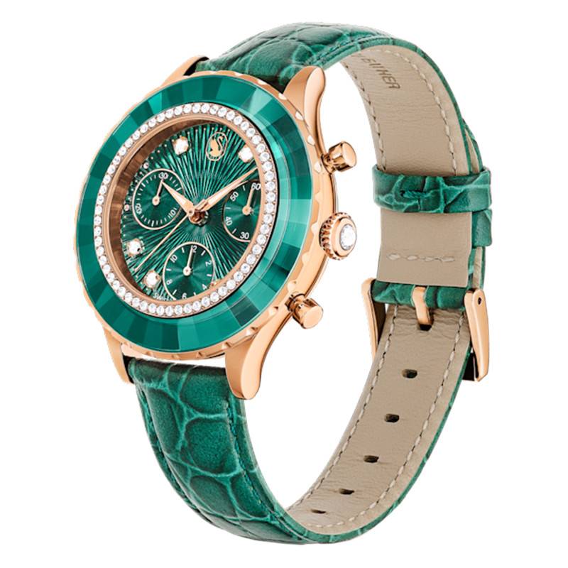 Swarovski Octea Chrono Green Dial Green Leather Strap Watch for Women - 5672931