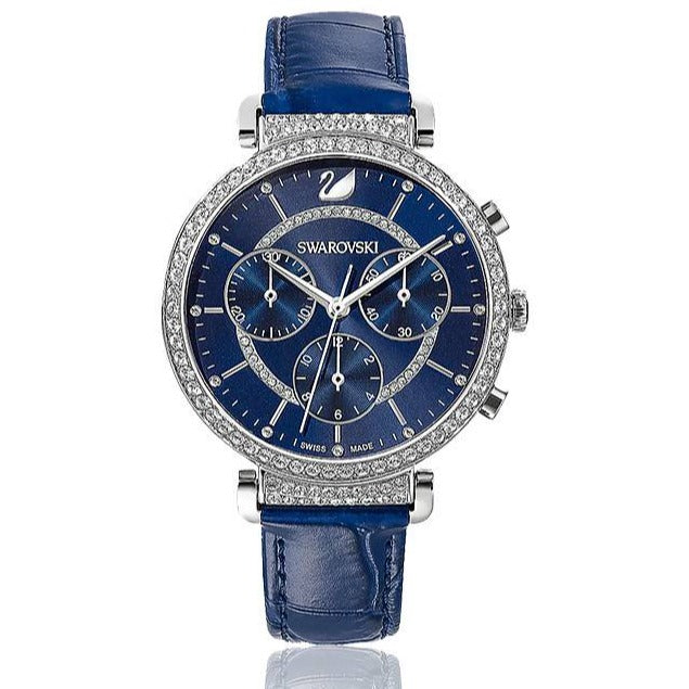 Swarovski Passage Chrono Crystal Blue Dial Blue Leather Strap Watch for Women - 5580342