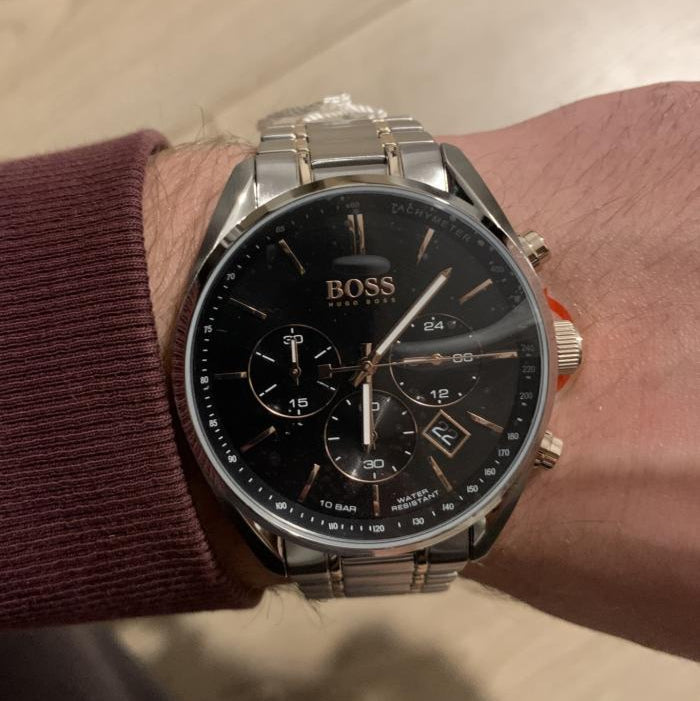 Hugo Boss Champion Chronograph Black Dial Two Tone Steel Strap Watch for Men - 1513819