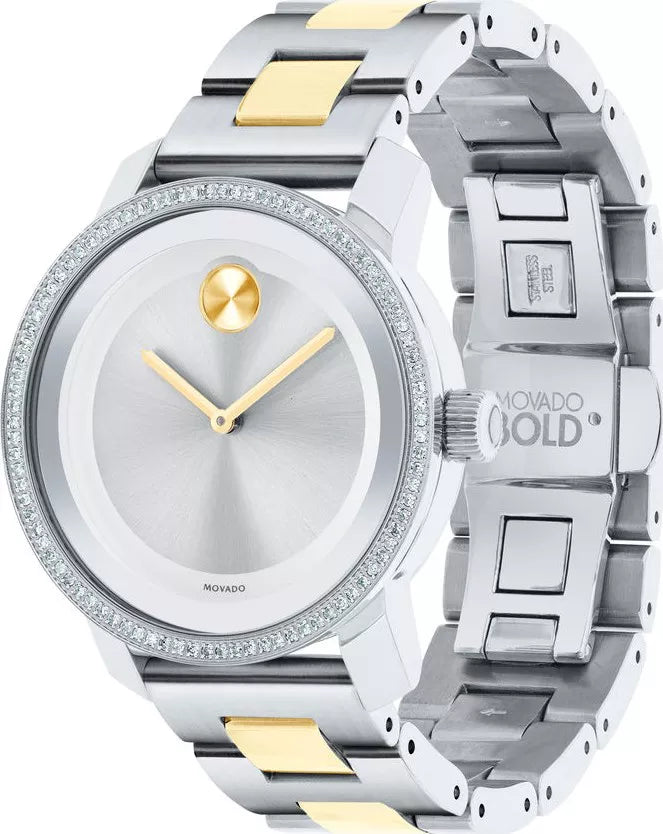 Movado Bold Diamonds Silver Dial Two Tone Steel Strap Watch for Women - 3600451