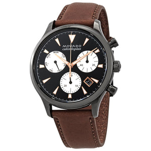 Movado Heritage Calendoplan Chronograph Black Dial Brown Leather Strap Watch for Men - 3650022