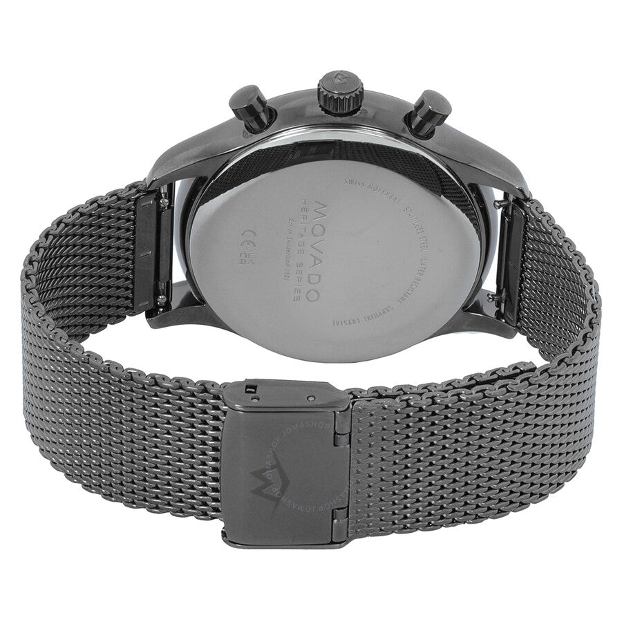 Movado Heritage Calendoplan Chronograph Black Dial Grey Mesh Strap Watch for Men - 3650100