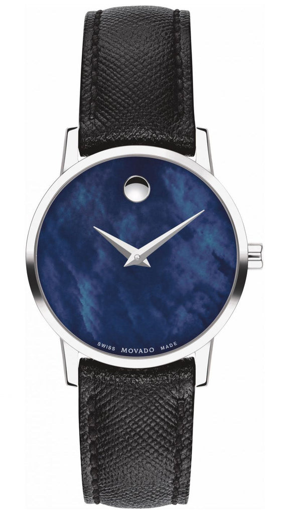 Movado Museum Classic Blue Dial Black Leather Strap Watch for Men - 0607197