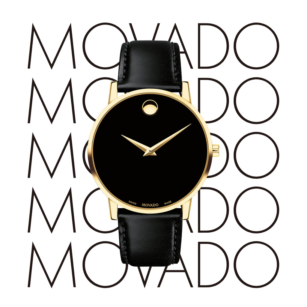 Movado Museum Classic Black Dial Black Leather Strap Watch For Women - 0606877