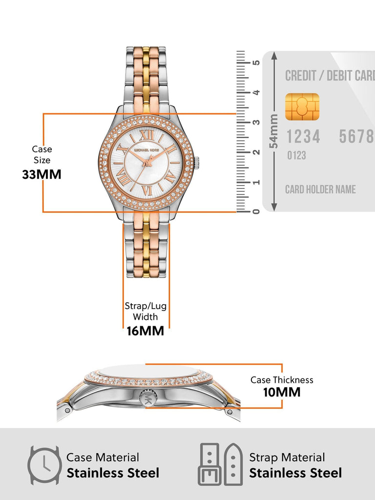 Michael Kors Harlowe Three-Hand Mother of Pearl White Dial Tri Tone Steel Strap Watch for Women - MK4846