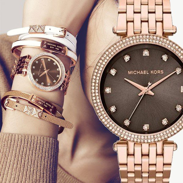 Michael Kors Darci Brown Dial Rose Gold Stainless Steel Strap Watch for Women - MK3217