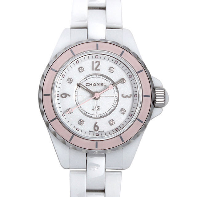 Chanel J12 Quartz Diamonds Ceramic White Dial White Steel Strap Watch for Women - J12 H4466