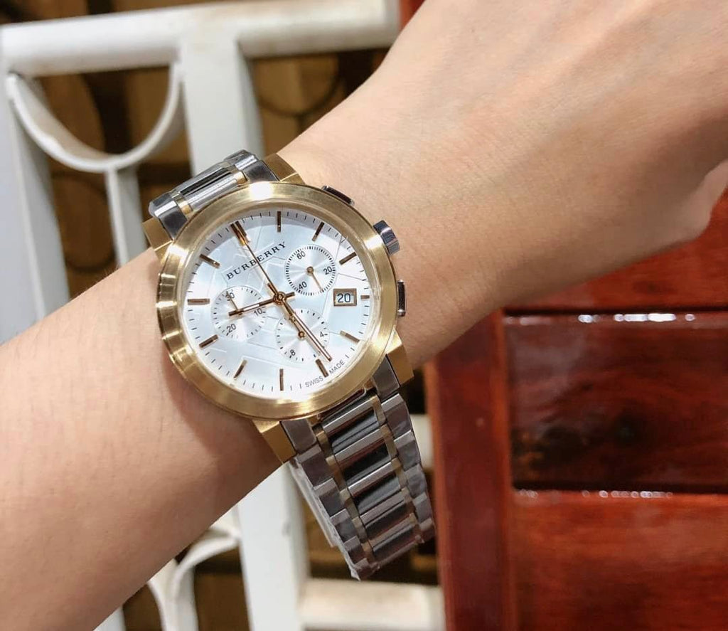 Burberry The City White Dial Two Tone Steel Strap Watch for Men - BU9751