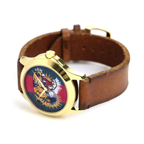 Gucci Le Marche Des Merveilles Red & Green Dial Brown Leather Strap Unisex Watch - YA126497