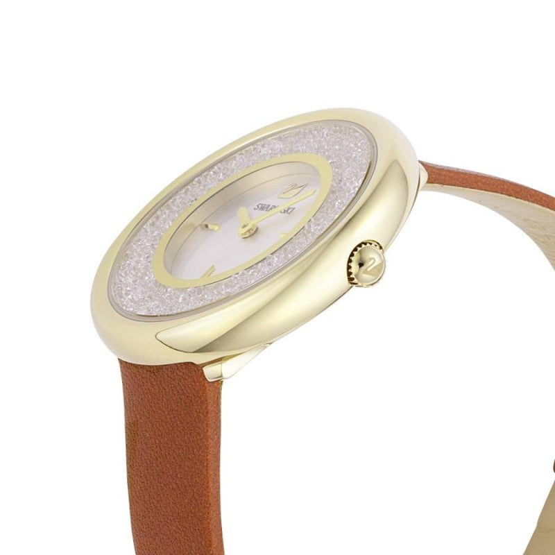 Swarovski Crystalline Pure White Dial Brown Leather Strap Watch for Women - 5275040