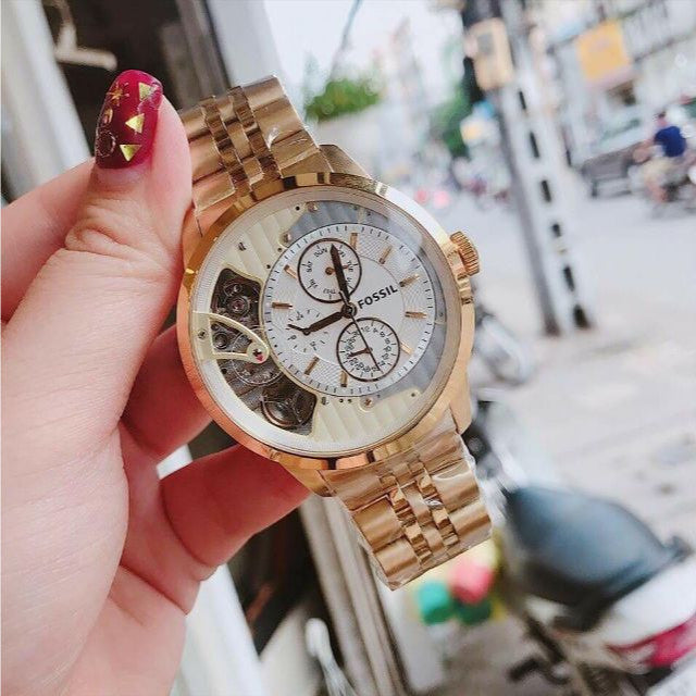 Fossil Townsman Chronograph Skeleton Gold Dial Gold Steel Strap Watch for Men -  ME1137