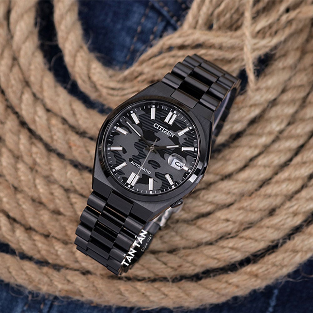 Citizen Tsuyosa Automatic Camouflage Black Dial Black Steel Strap Watch For Men - NJ0155-87E