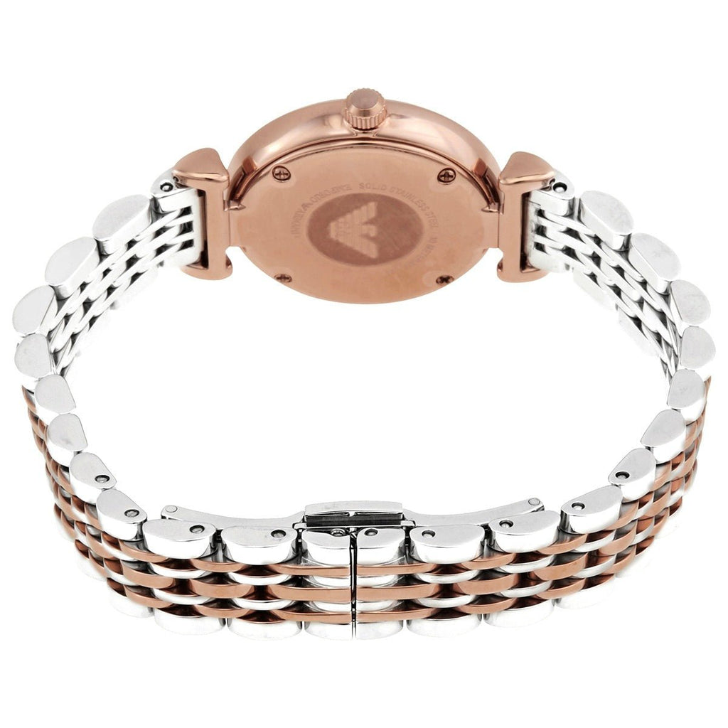 Emporio Armani Gianni T Bar Pink Dial Two Tone Steel Strap Watch For Women - AR11223